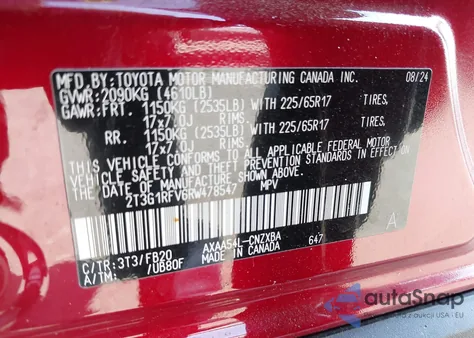 2024 Toyota Rav4 Le from USA, damaged, VIN 2T3G1RFV6RW478547